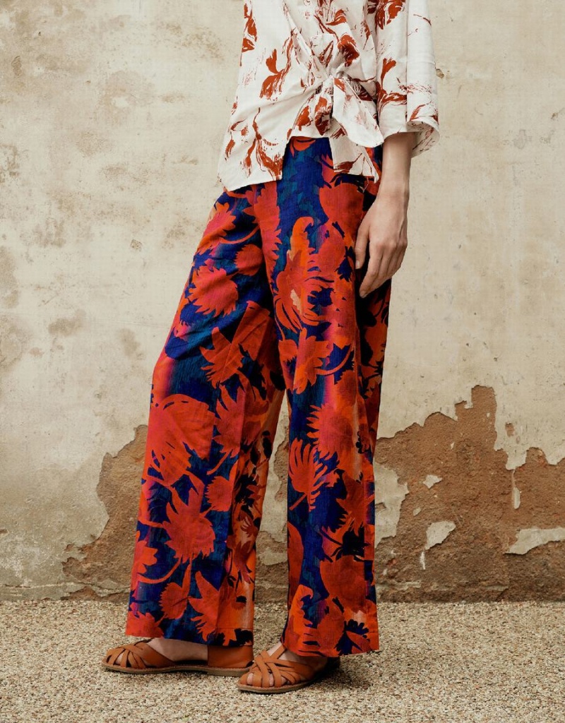 Red Women's Urban Revivo Floral Printed Wide-Leg Pants | ERA970VY