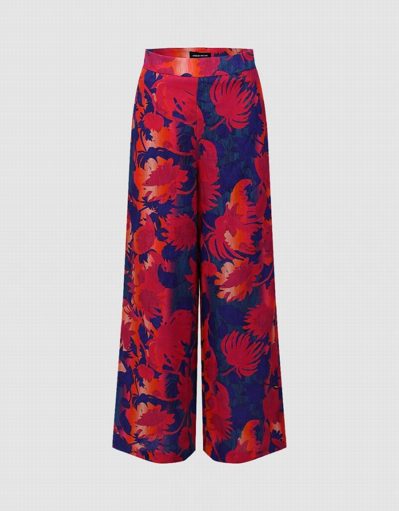 Red Women\'s Urban Revivo Floral Printed Wide-Leg Pants | ERA970VY