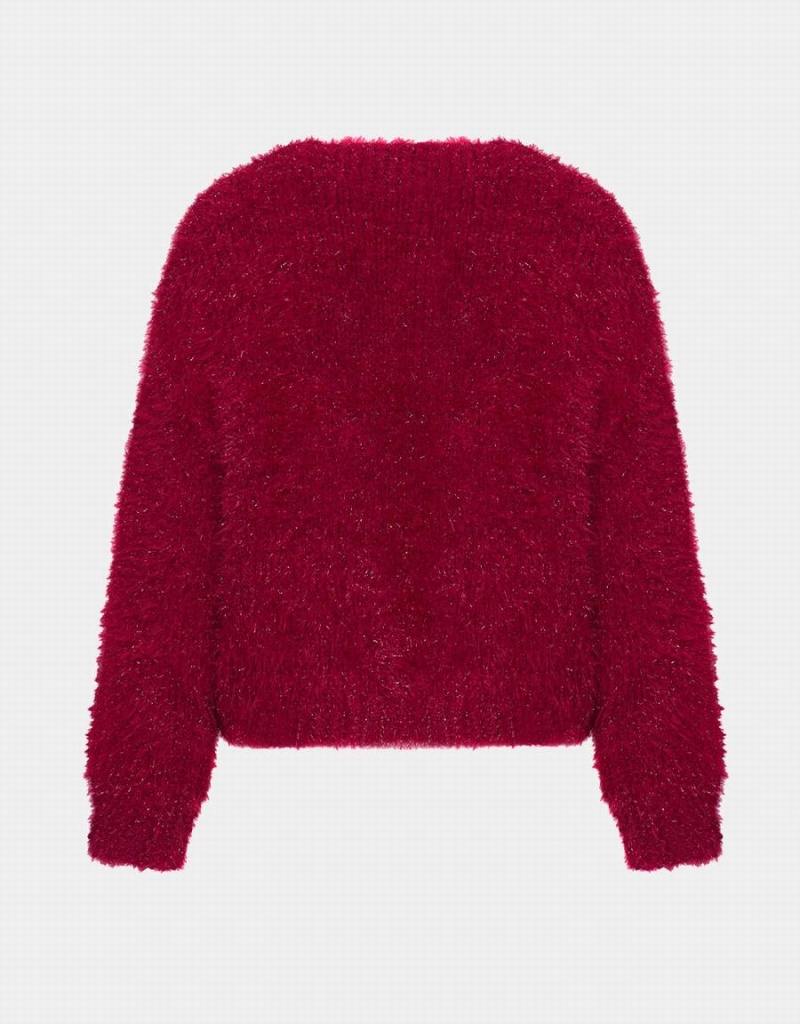 Red Women's Urban Revivo Heart Button Fluffy Cardigan | WHA1180IF