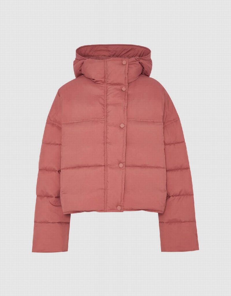 Red Women's Urban Revivo Hooded Padded Coats | PJH957YI