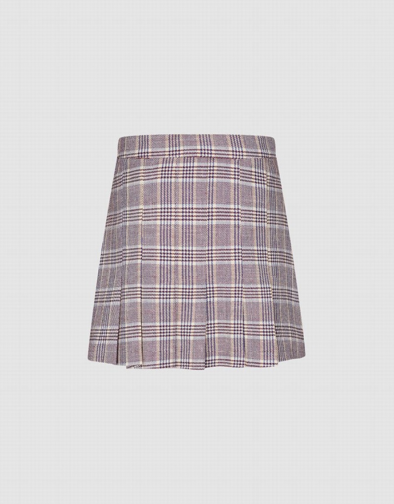 Red Women's Urban Revivo Plaid Mini A-Line Skirts | TCS6590YD