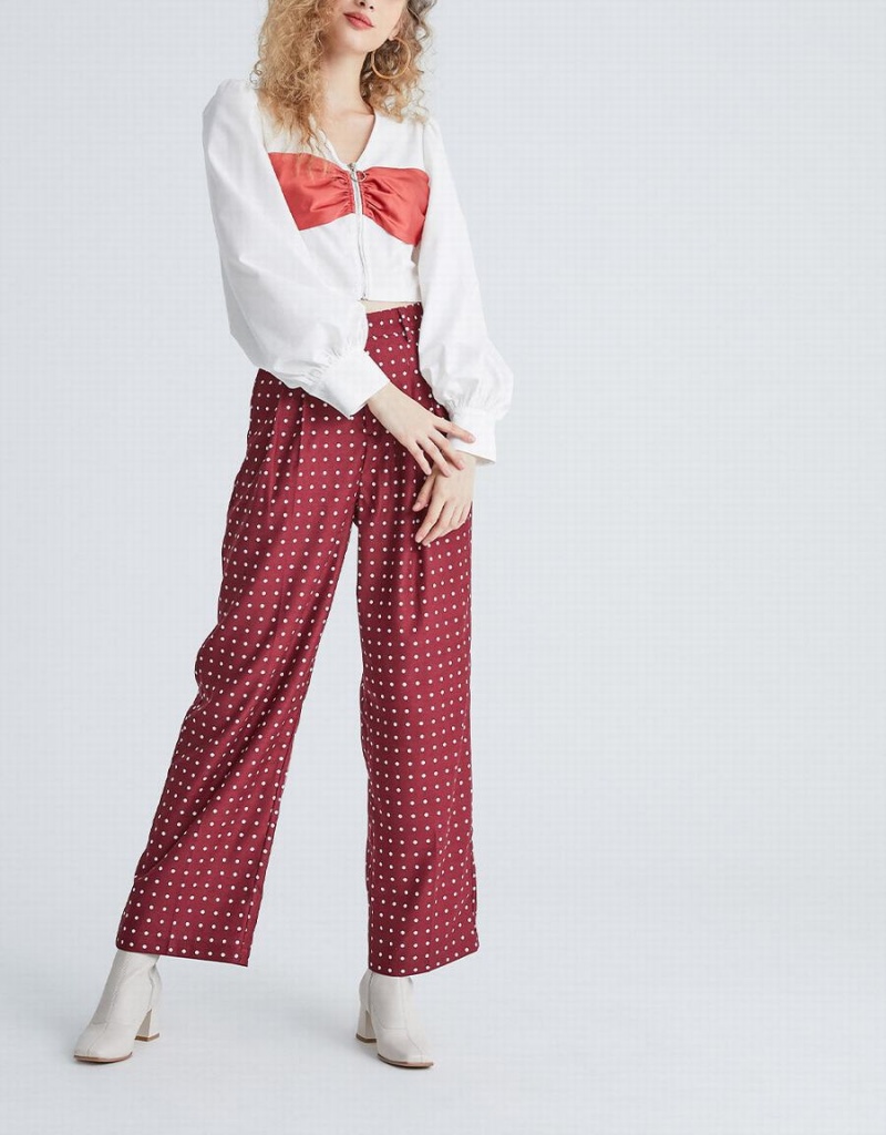 Red Women's Urban Revivo Polka Dot Wide Leg Pants | RXQ7366UG