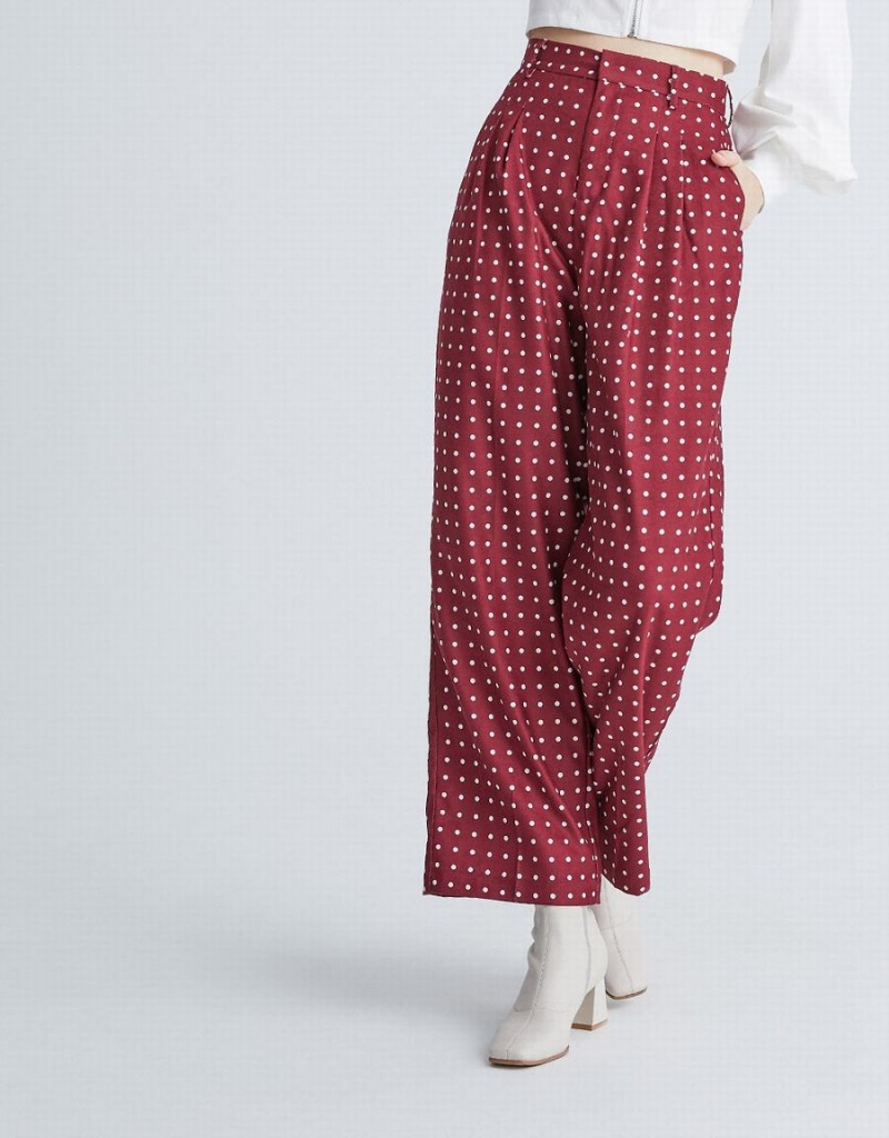 Red Women's Urban Revivo Polka Dot Wide Leg Pants | RXQ7366UG