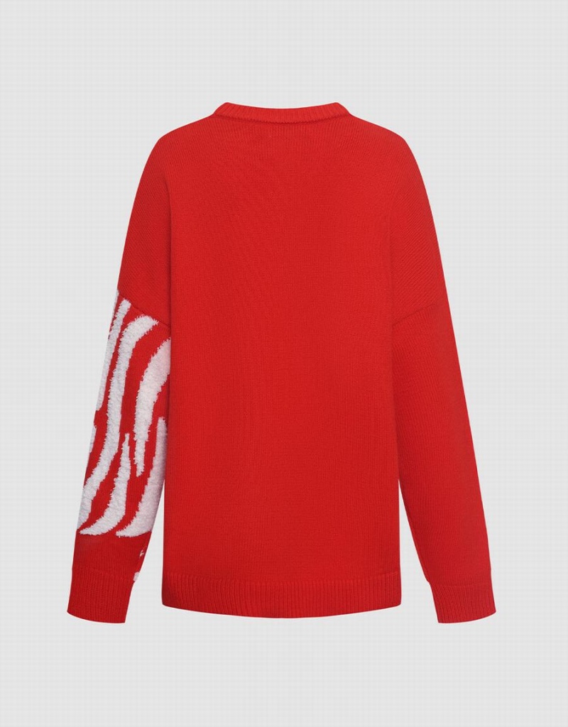 Red Women's Urban Revivo Zebra Striped Crew Neck Sweaters | GWP8244DS