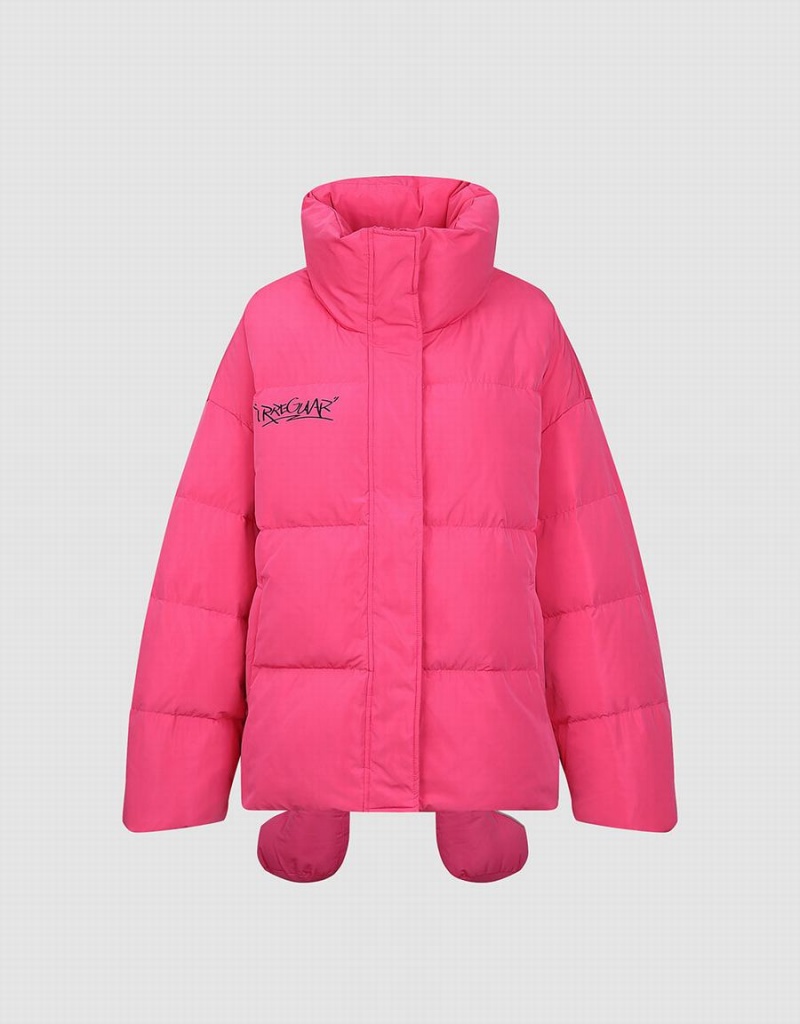 Rose Red Women's Urban Revivo Stand Collar Puffer Jacket | CTM2366QI