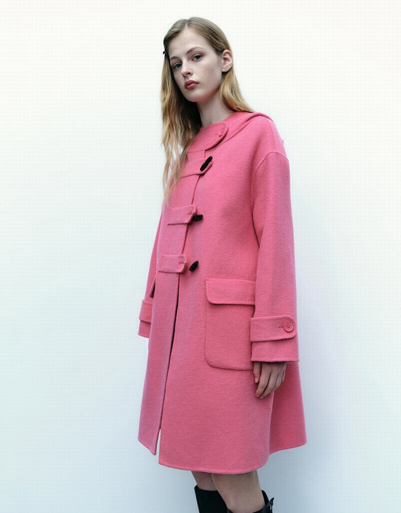 Rose Red Women's Urban Revivo Straight Longline Woolen Coats | NBT1548HN