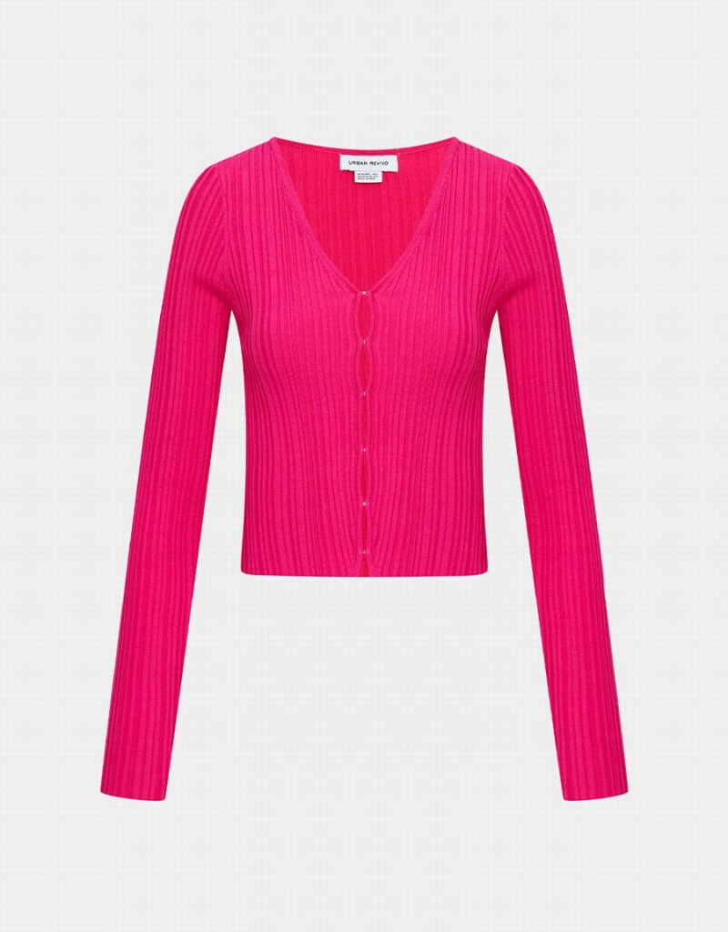 Rose Red Women\'s Urban Revivo Textured Rib Knit Cardigan | TRG8411TC