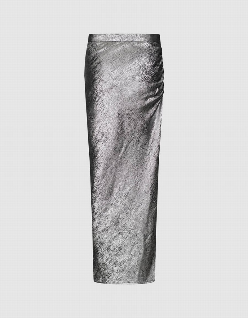 Silver Women's Urban Revivo Ruched Wrapped Straight Skirts | OAU1117VG