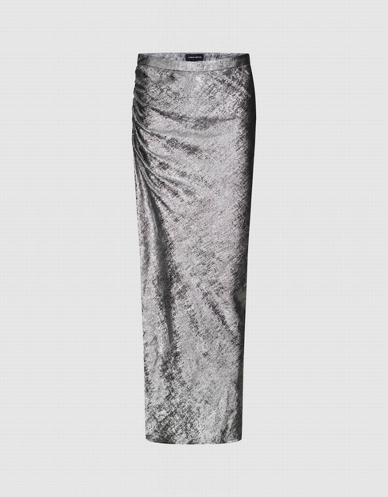 Silver Women\'s Urban Revivo Ruched Wrapped Straight Skirts | OAU1117VG