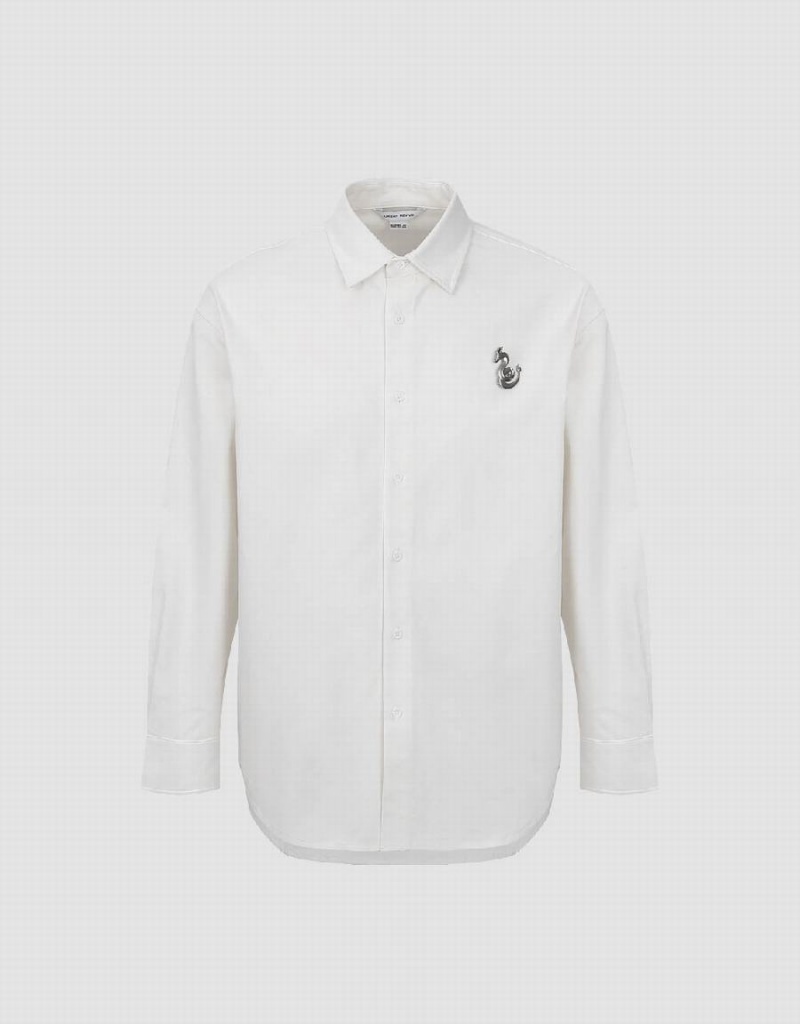 White Men's Urban Revivo Button Up Loose Shirts | YFU8419LN