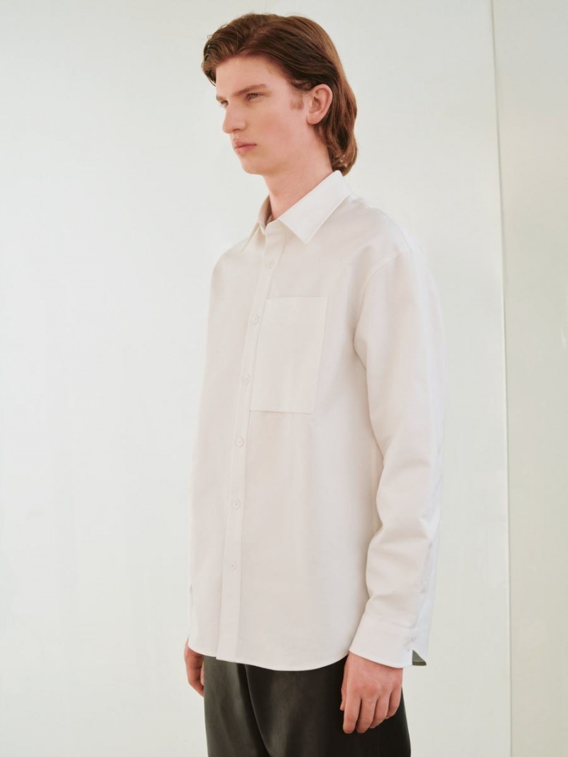 White Men's Urban Revivo Button Up Loose Shirts | SYM6282YI