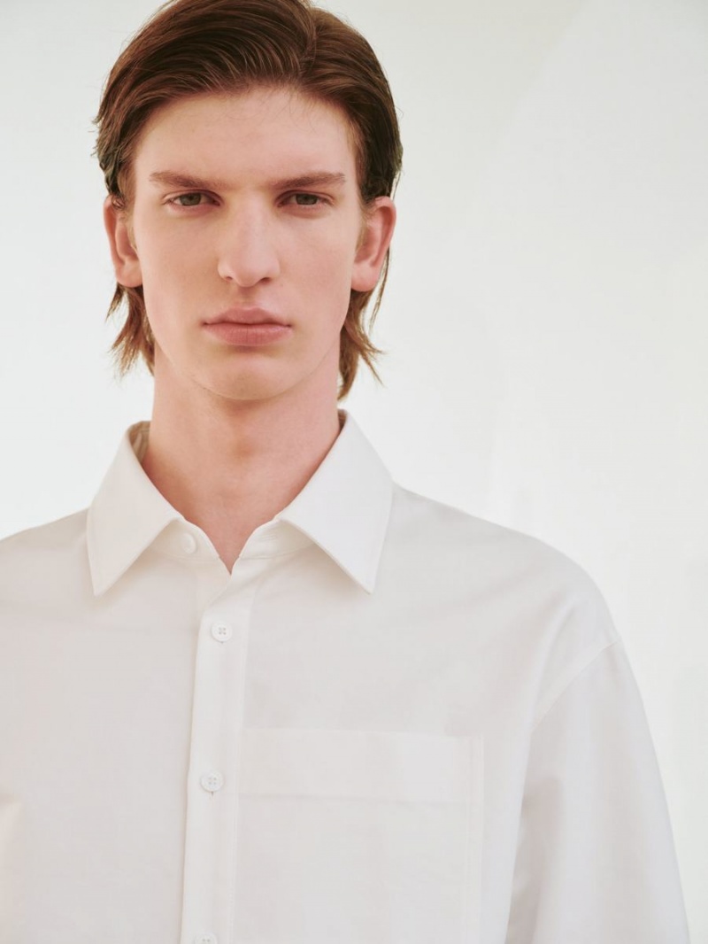 White Men's Urban Revivo Button Up Loose Shirts | SYM6282YI