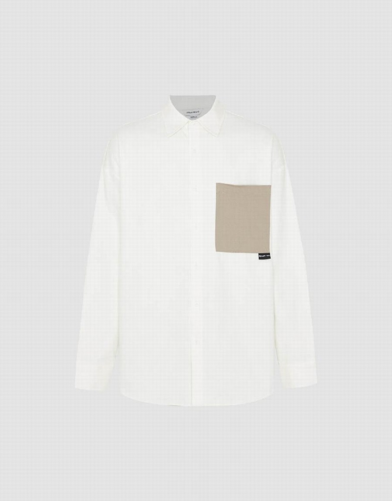 White Men's Urban Revivo Button Up Oversized Shirts | LOG459ZU