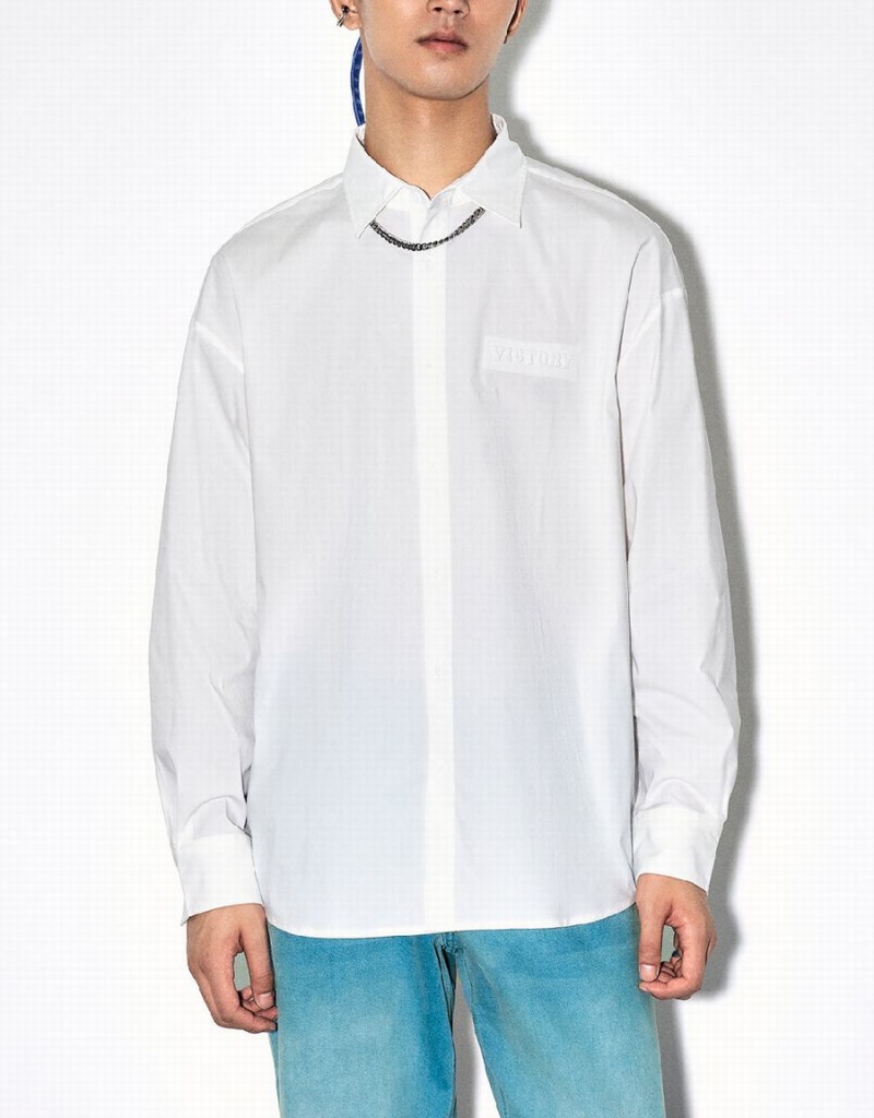 White Men's Urban Revivo Button Up Oversized Shirts | QLO2644SW