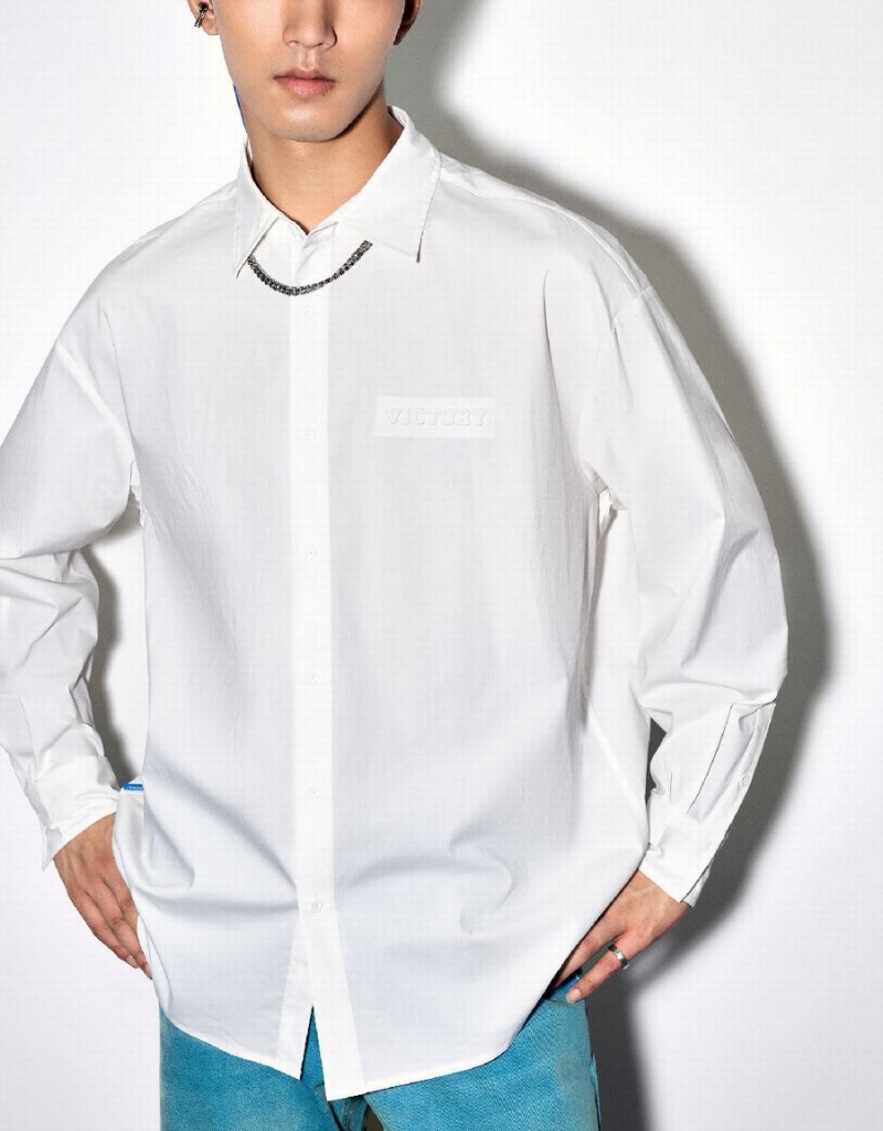 White Men's Urban Revivo Button Up Oversized Shirts | QLO2644SW