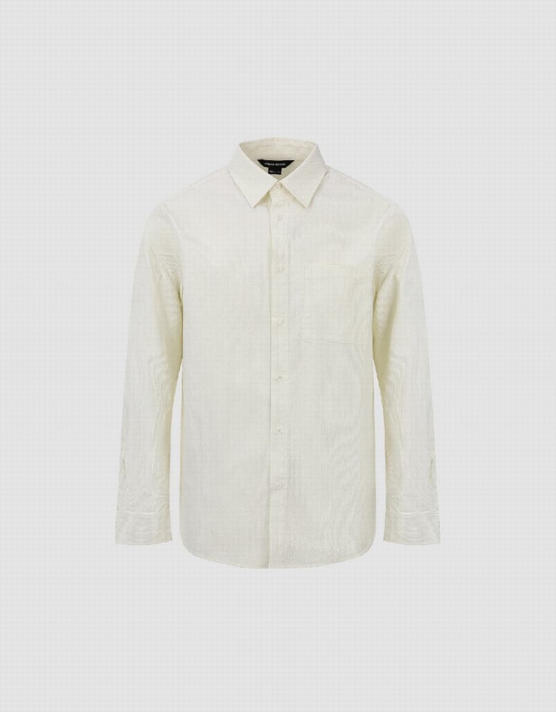 White Men's Urban Revivo Button Up Straight Shirts | LBA6424XL