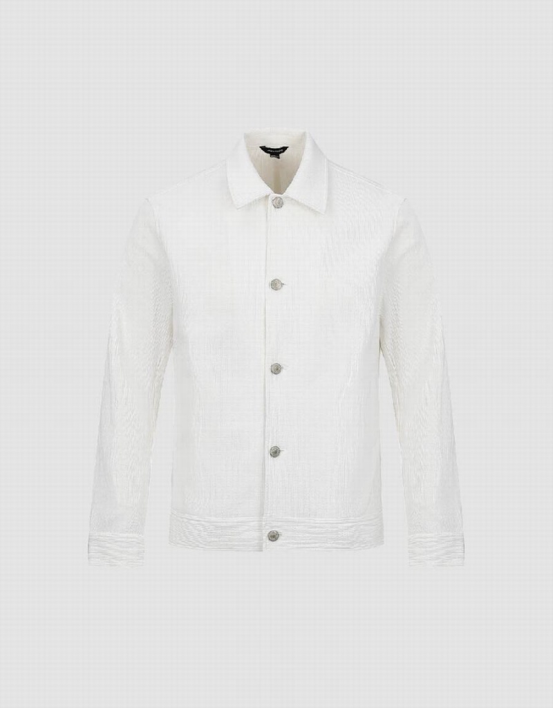 White Men's Urban Revivo Button Up Straight Jackets | XPJ945EA