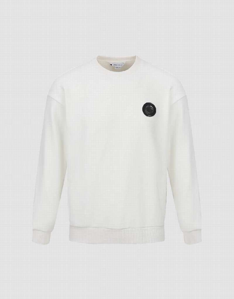 White Men's Urban Revivo Crew Neck Loose Sweatshirts | KFS959TI