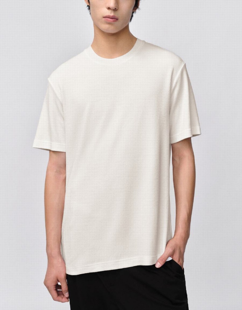 White Men's Urban Revivo Crew Neck Straight T Shirts | SQH9657EN