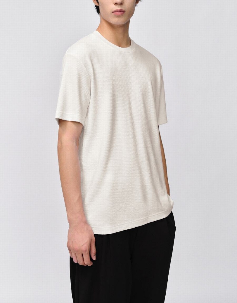 White Men's Urban Revivo Crew Neck Straight T Shirts | SQH9657EN