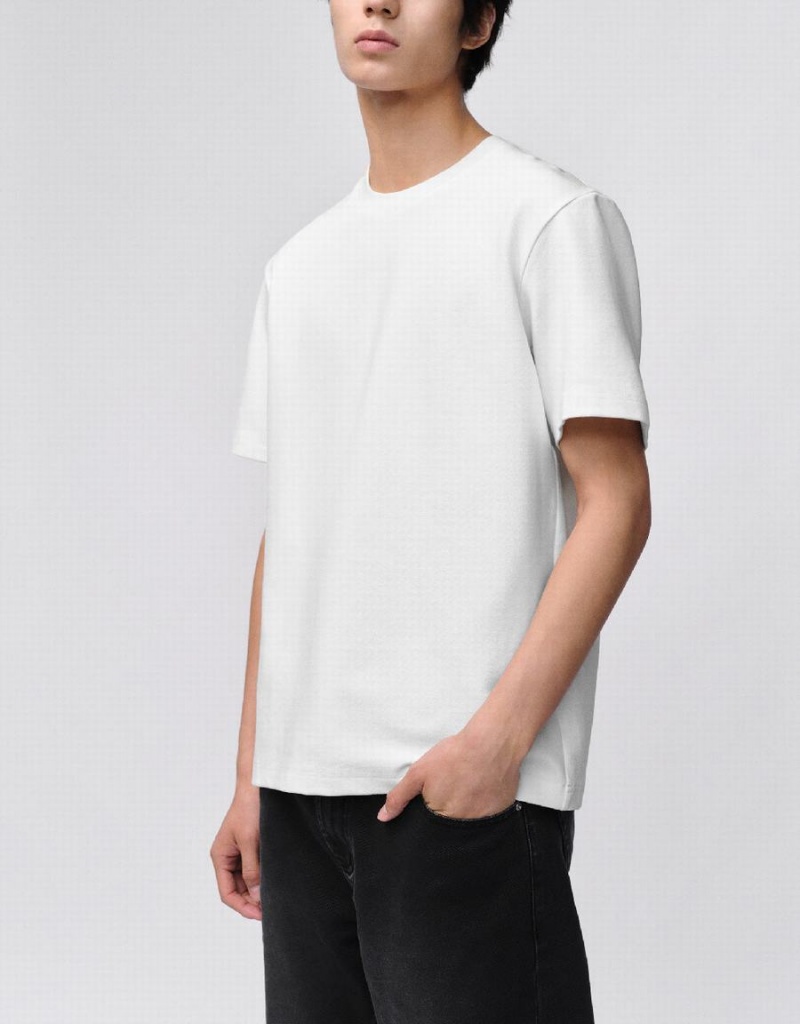 White Men's Urban Revivo Crew Neck Straight T Shirts | LWR3184EP