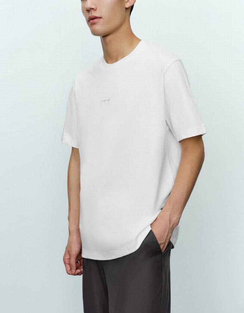 White Men's Urban Revivo Crew Neck Straight T Shirts | UKW9759PC