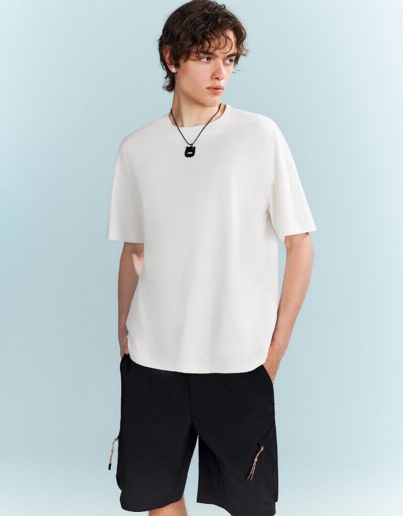 White Men's Urban Revivo Drop Shoulder Sleeve T Shirts | DZZ1430EZ