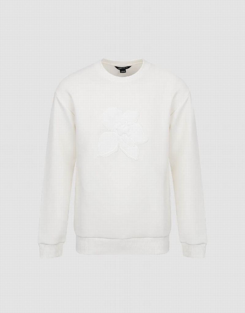 White Men's Urban Revivo Flower Embosseed Sweatshirts | CJS5980HP