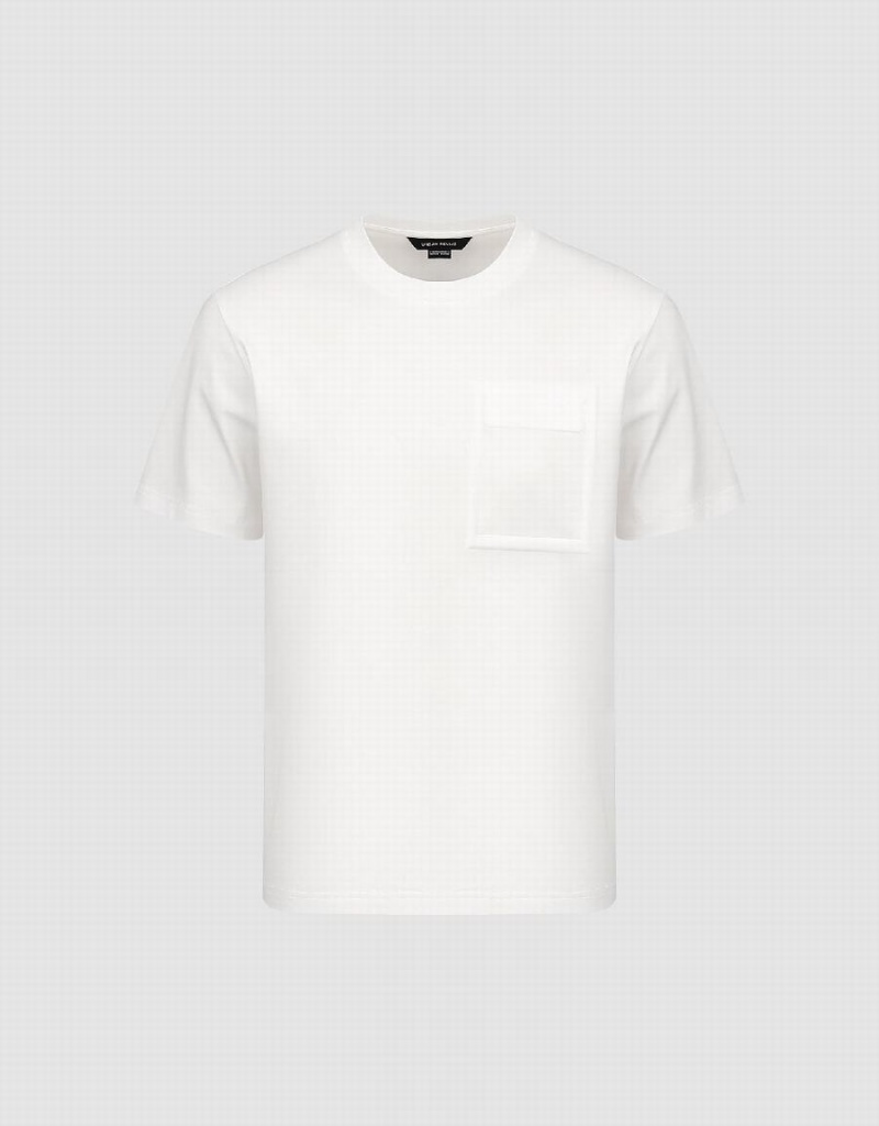 White Men's Urban Revivo Straight Crew Neck T Shirts | BVQ8487GR