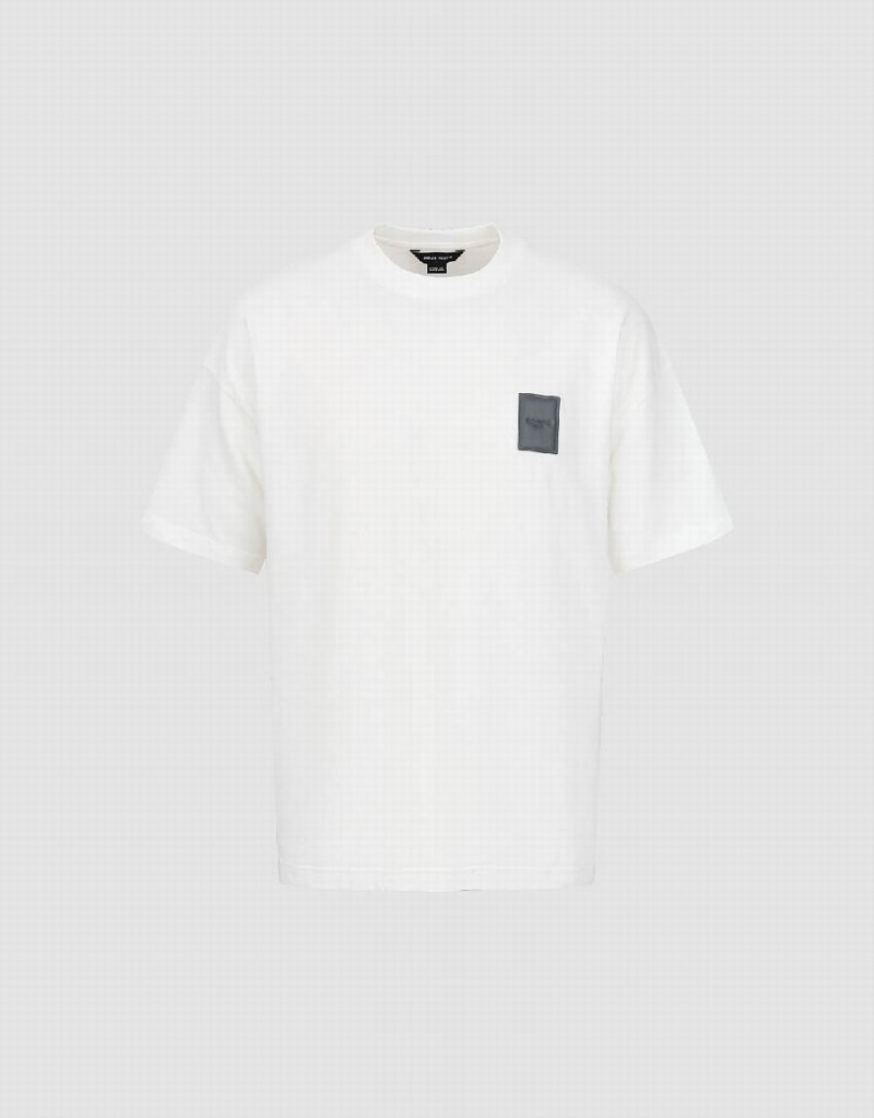 White Men's Urban Revivo Straight Loose T Shirts | QJP6064UI