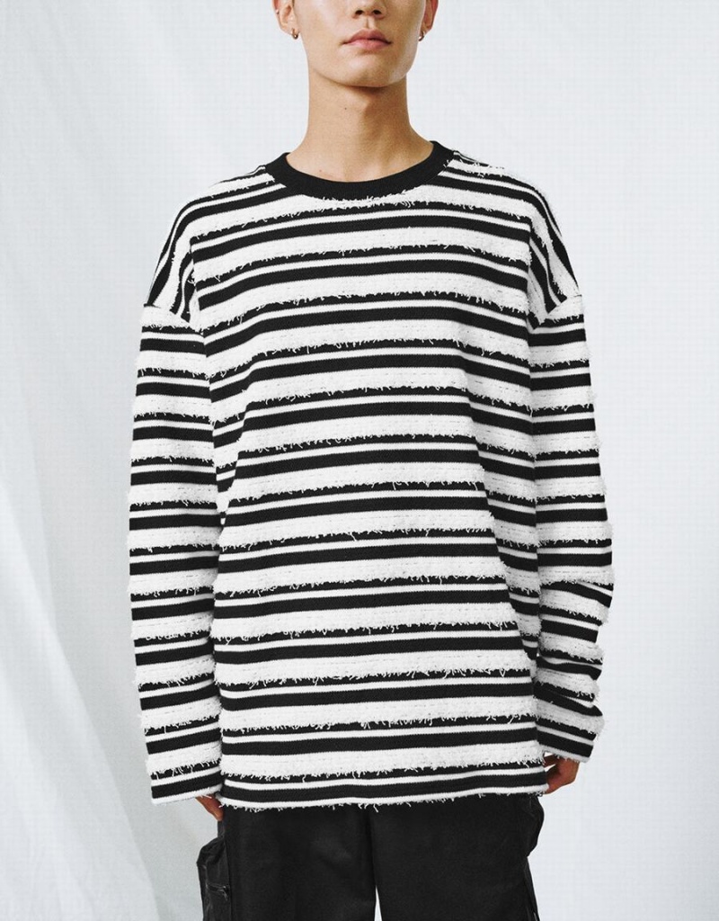 White Men's Urban Revivo Striped Crew Neck T Shirts | IYR733YP