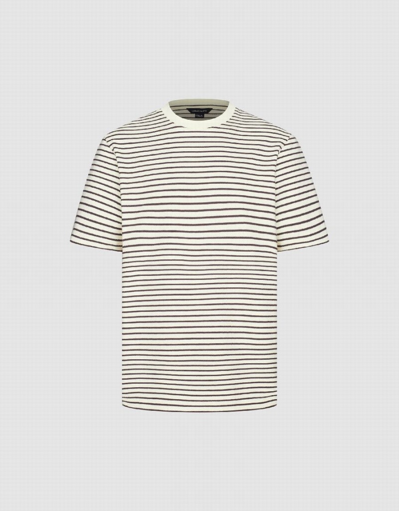 White Men's Urban Revivo Striped Crew Neck T Shirts | HMH3897IC