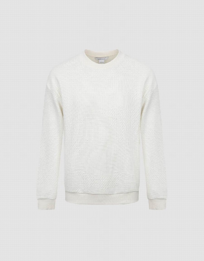 White Men's Urban Revivo Textured Crew Neck Sweatshirts | YDE366IU