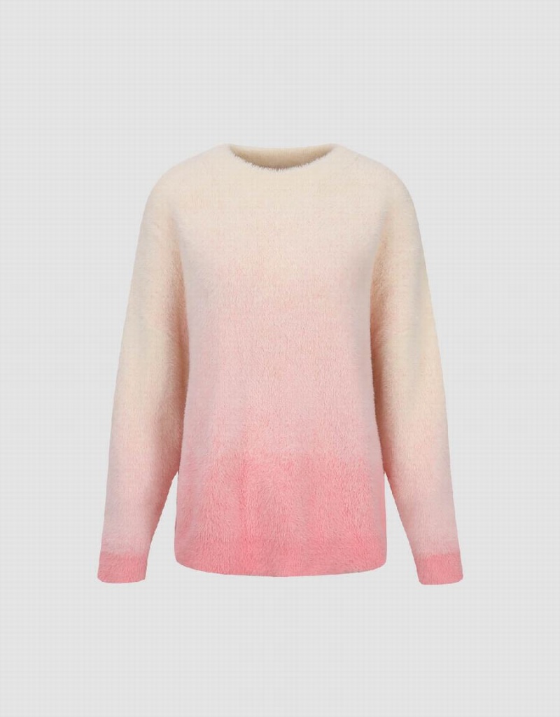 White Pink Women's Urban Revivo Gradient Crew Neck Knitted Cardigan | INS320IA