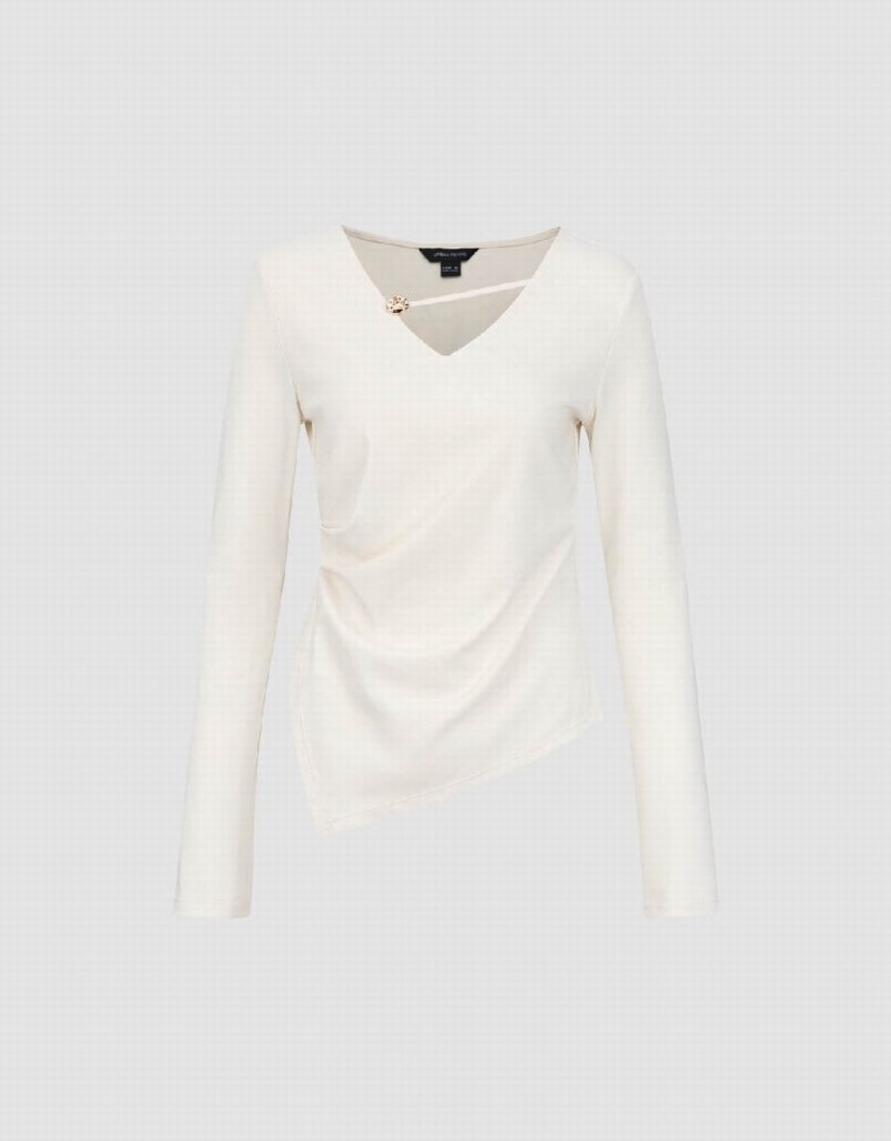 White Women's Urban Revivo Asymmetric V-Neck Skinny T Shirts | ITV993KR