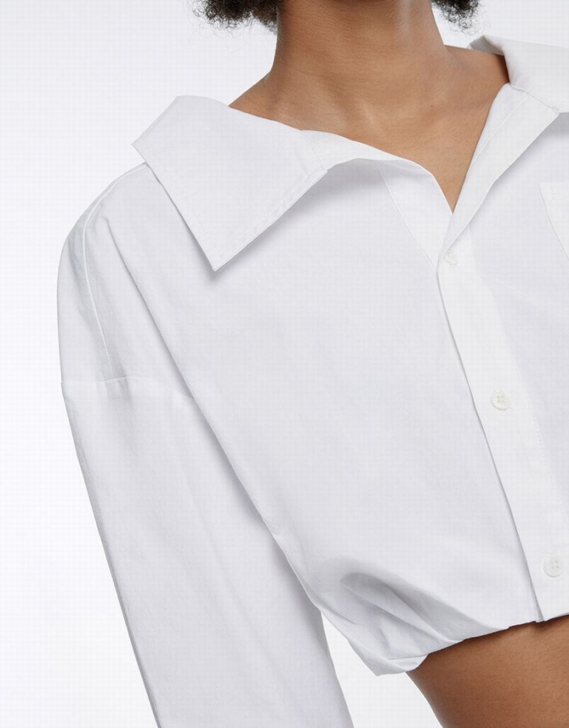 White Women's Urban Revivo Asymmetrical Cropped Shirts | NKG453PY