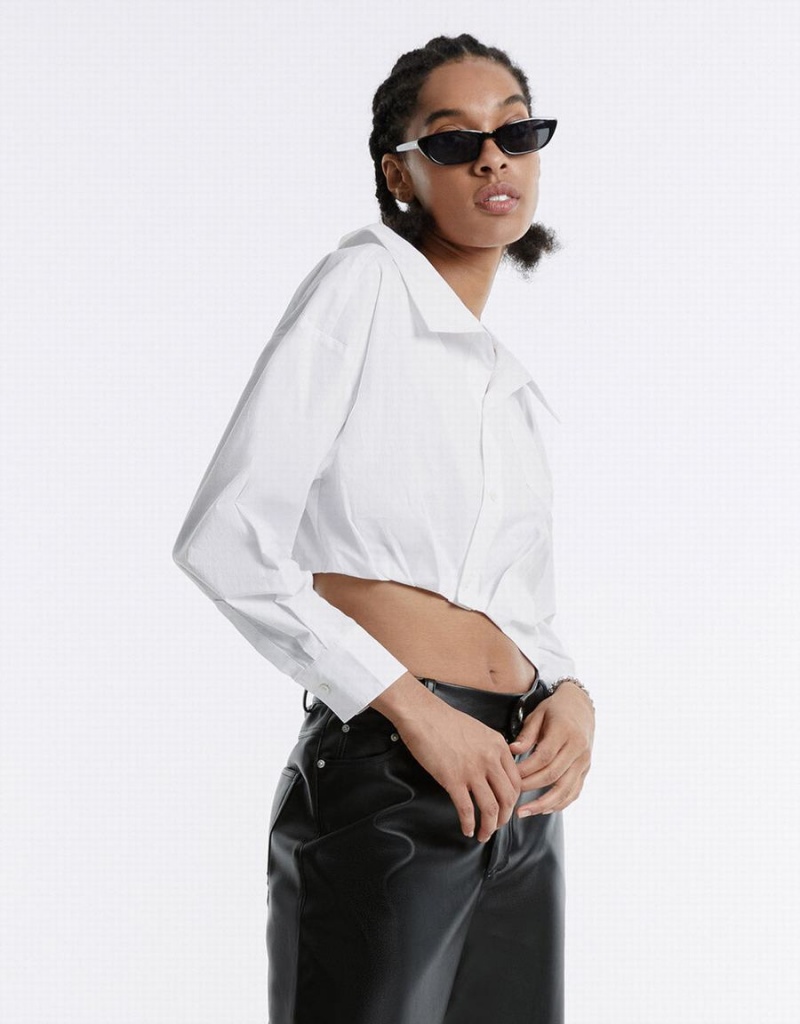 White Women's Urban Revivo Asymmetrical Cropped Shirts | NKG453PY