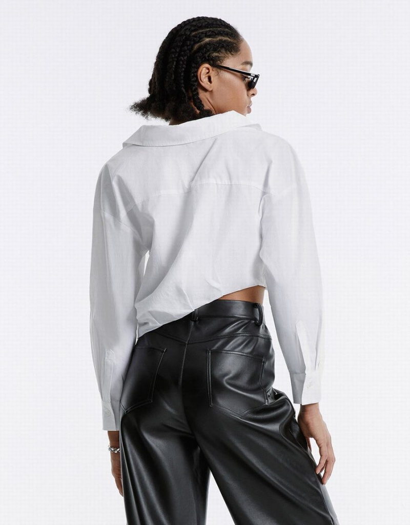 White Women's Urban Revivo Asymmetrical Cropped Shirts | NKG453PY