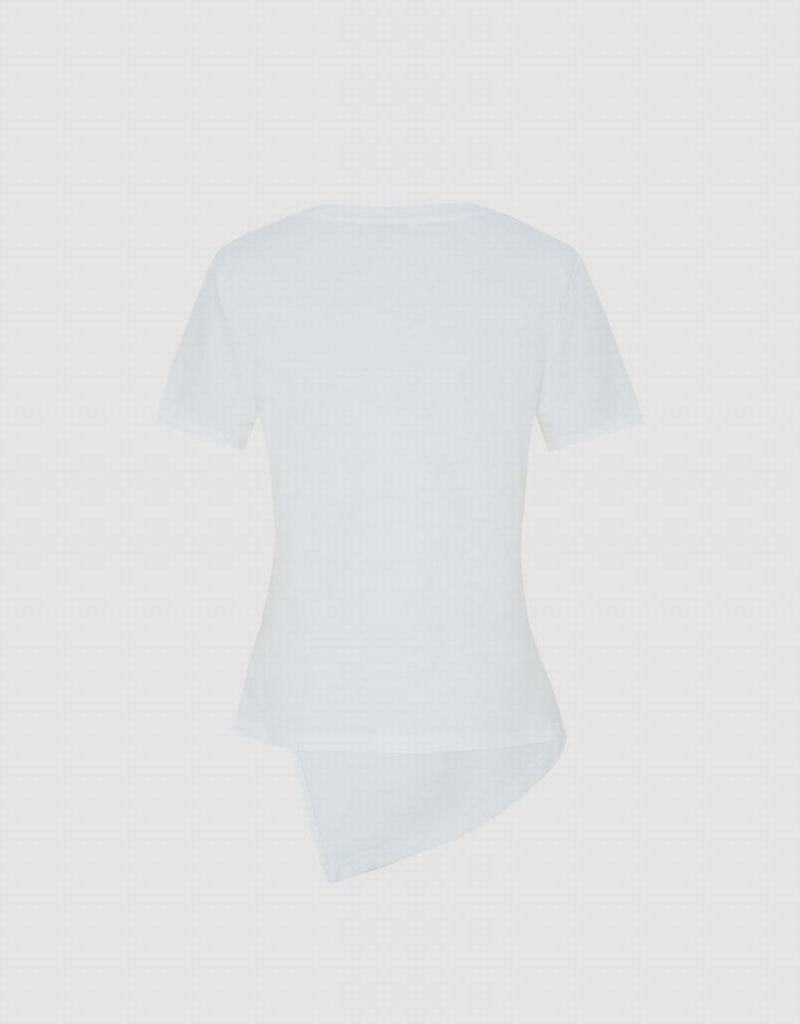 White Women's Urban Revivo Asymmetrical Hem T Shirts | DBU3061EM