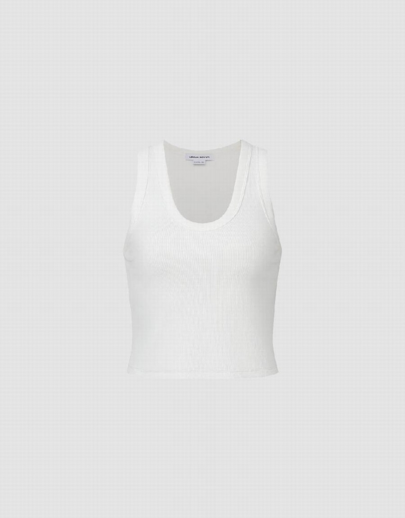 White Women's Urban Revivo Basic U Neck T Shirts | COX4988OW