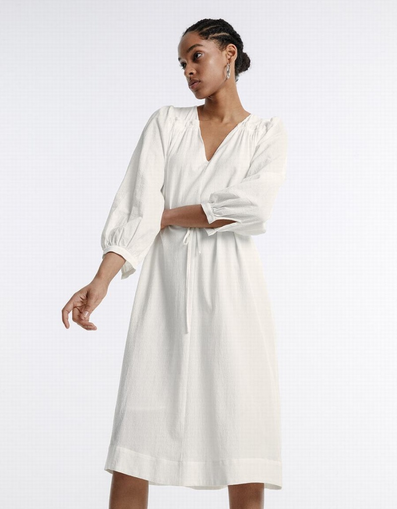 White Women's Urban Revivo Belted Midi Dress | SPV798QX