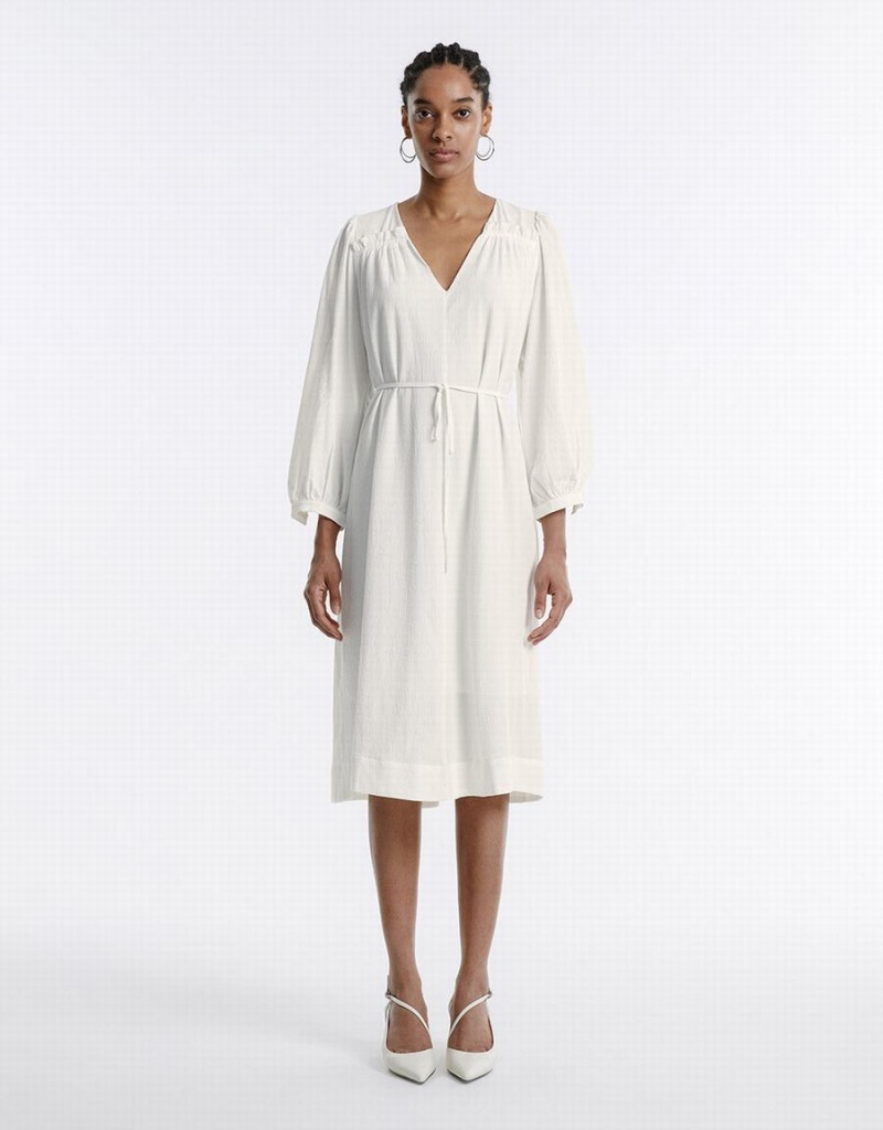 White Women's Urban Revivo Belted Midi Dress | SPV798QX