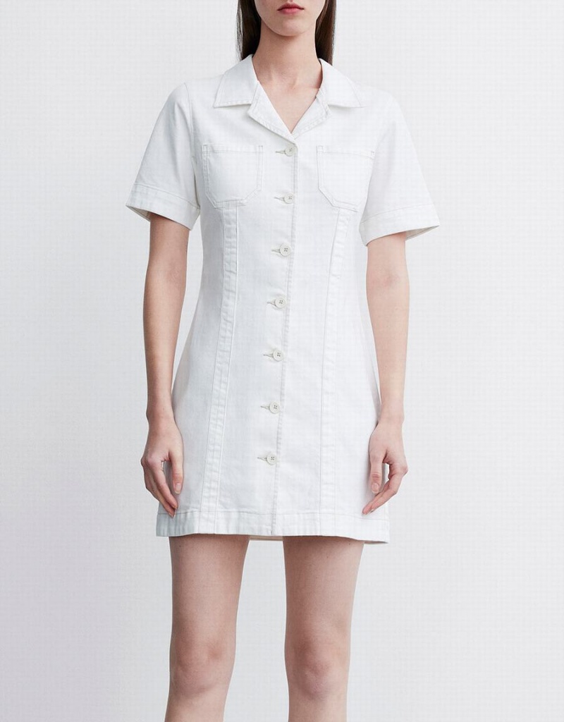 White Women's Urban Revivo Button Front Denim Dress | XCV6234XF