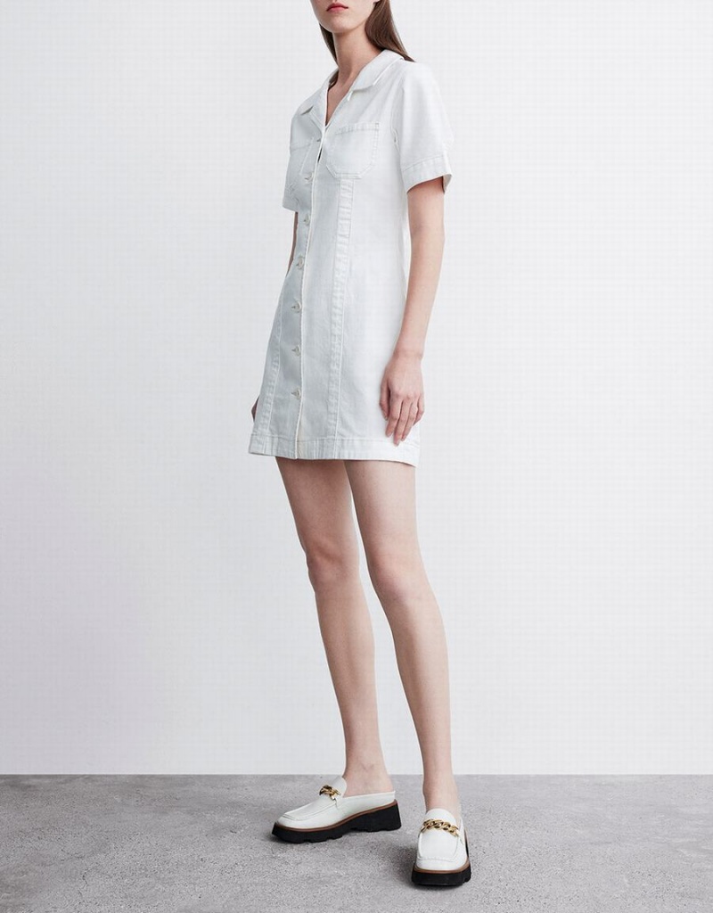 White Women's Urban Revivo Button Front Denim Dress | XCV6234XF