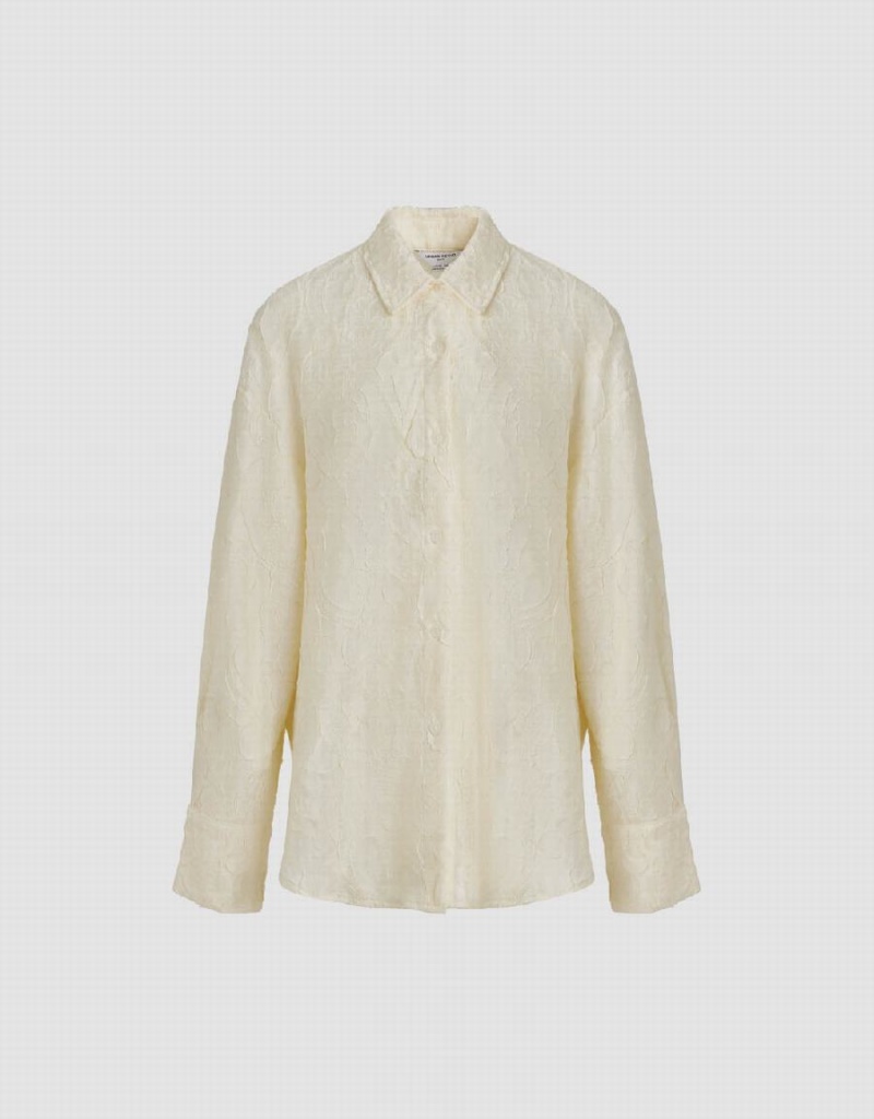 White Women's Urban Revivo Button Up Embossed Loose Shirts | SZW7886HC