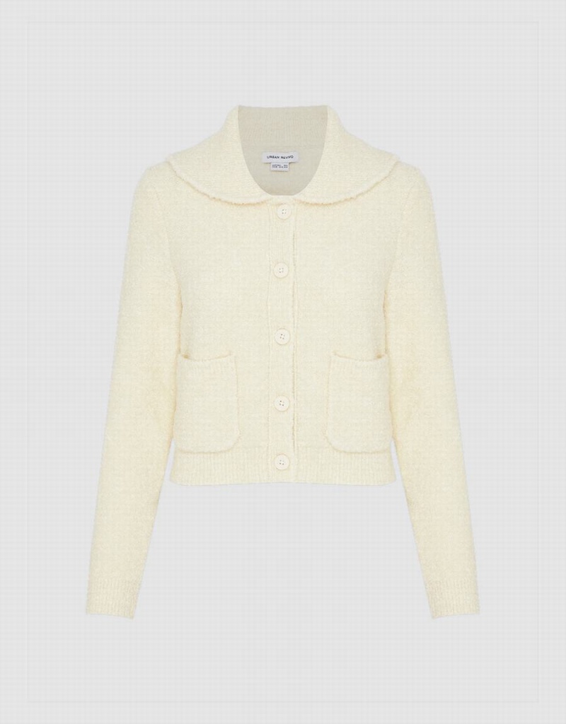 White Women's Urban Revivo Button Up Knitted Cardigan | MPS3194ND