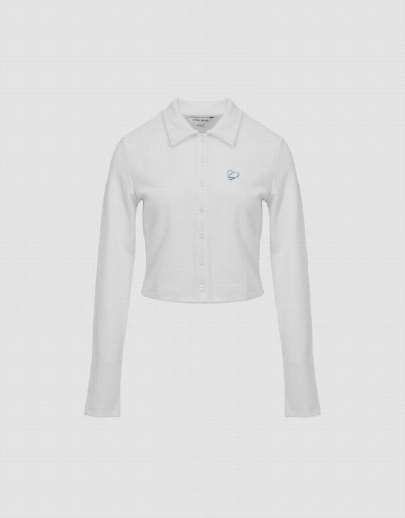 White Women's Urban Revivo Button Up Knitted With Collar T Shirts | CAG4511SS