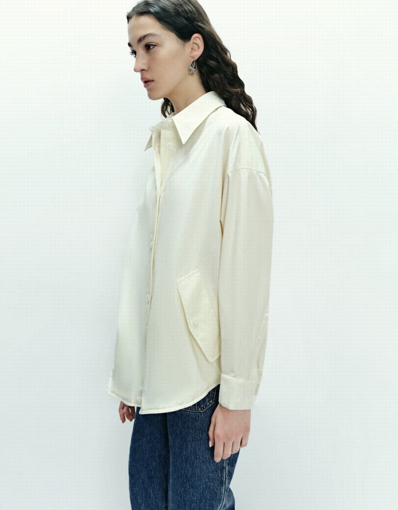 White Women's Urban Revivo Button Up Straight Jackets | WSF6750MF