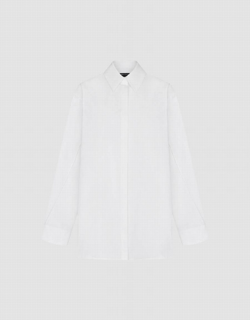 White Women's Urban Revivo Button Up Straight Shirts | XDB26XQ