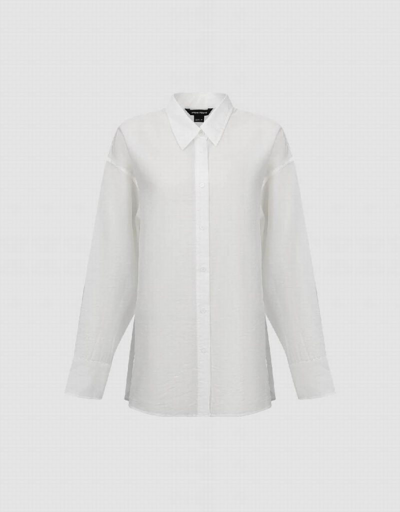 White Women's Urban Revivo Button Up Straight Shirts | PPK872PD